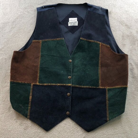 Vintage Fashion Bug Woman's Leather Patch Vest Jacket 2X Patchwork Genuine Leath - Picture 7 of 8
